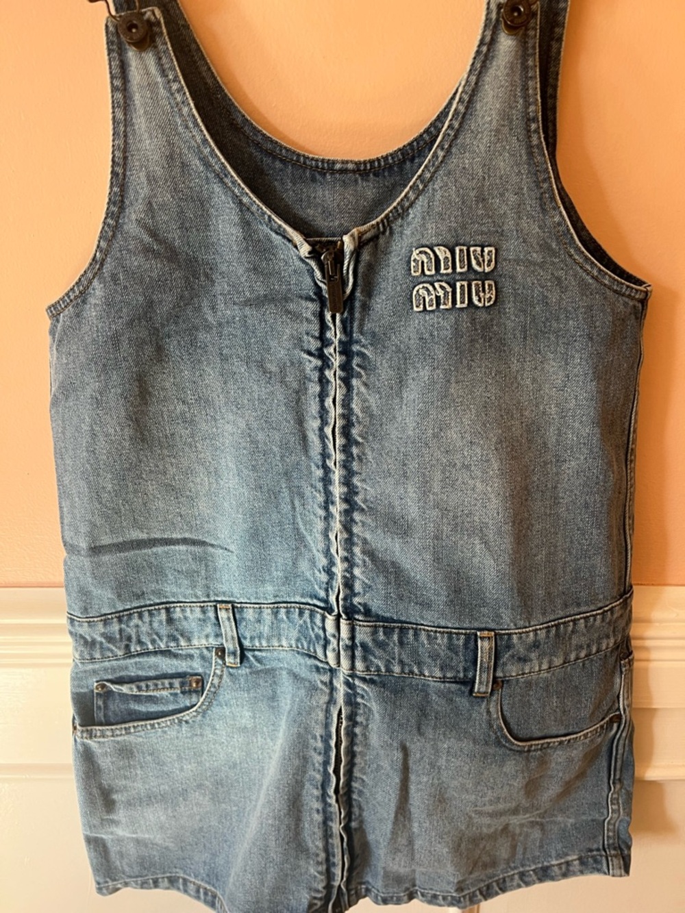 Miu Miu Denim Zip-Front Pinafore mini Dress jumper Coachella sold out rare luxe - Picture 6 of 12